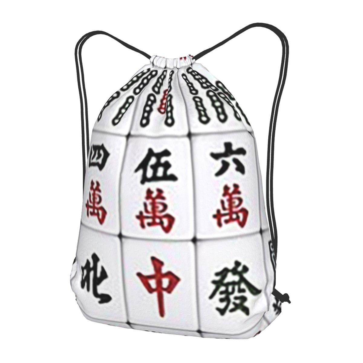 Tile Bag Drawstring - Mahjong Karo Desenli Sırt Çantaları Çok