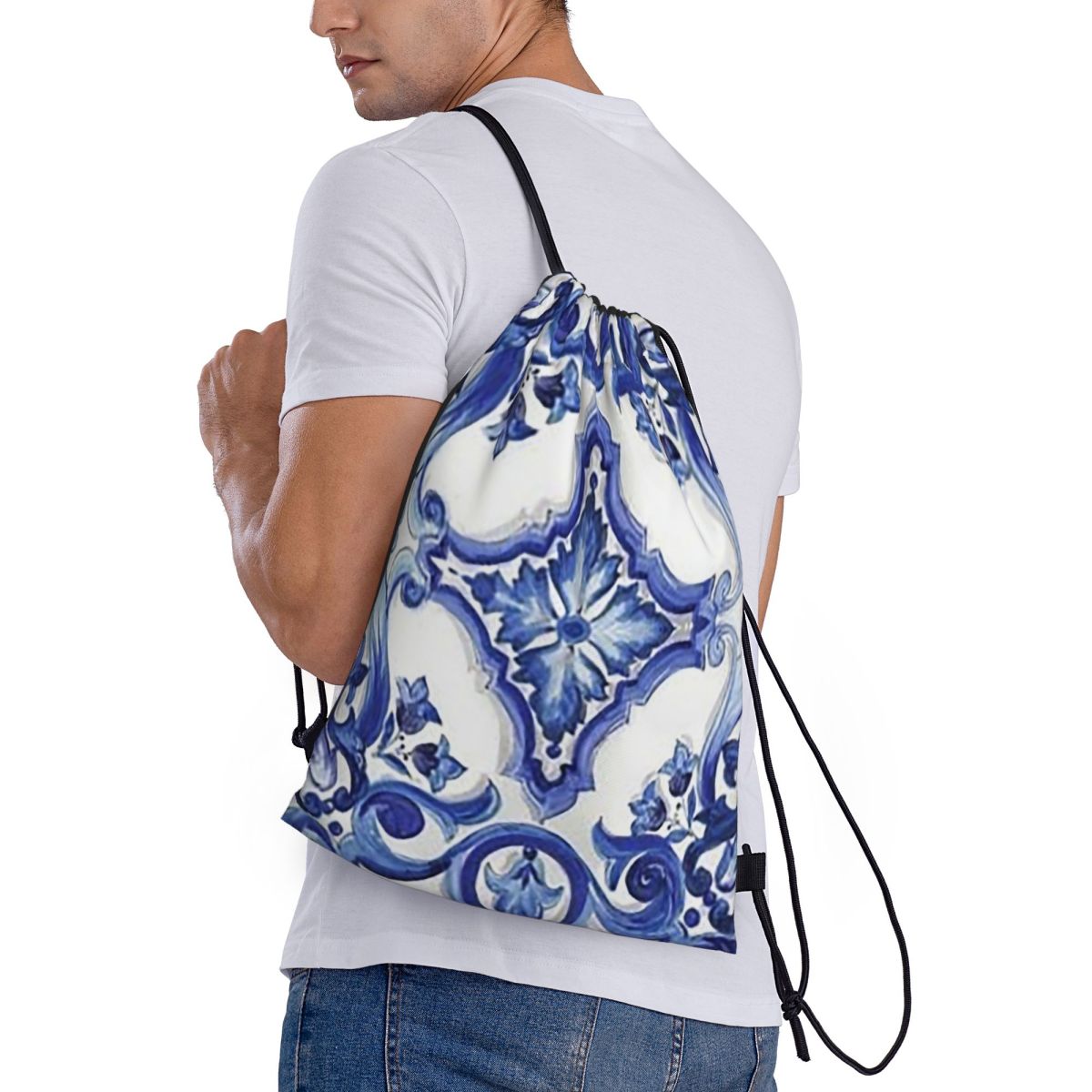 Mavi Süslü Çiçekli Akdeniz Sic - Tile Bag Drawstring incelemesi ve fiyatı