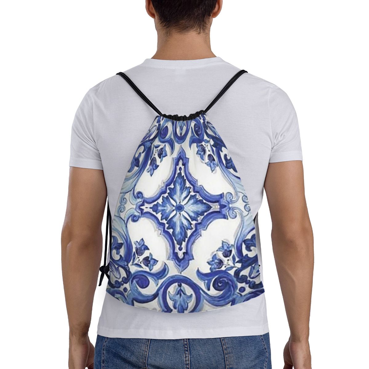 Mavi Süslü Çiçekli Akdeniz Sic - Tile Bag Drawstring incelemesi ve fiyatı