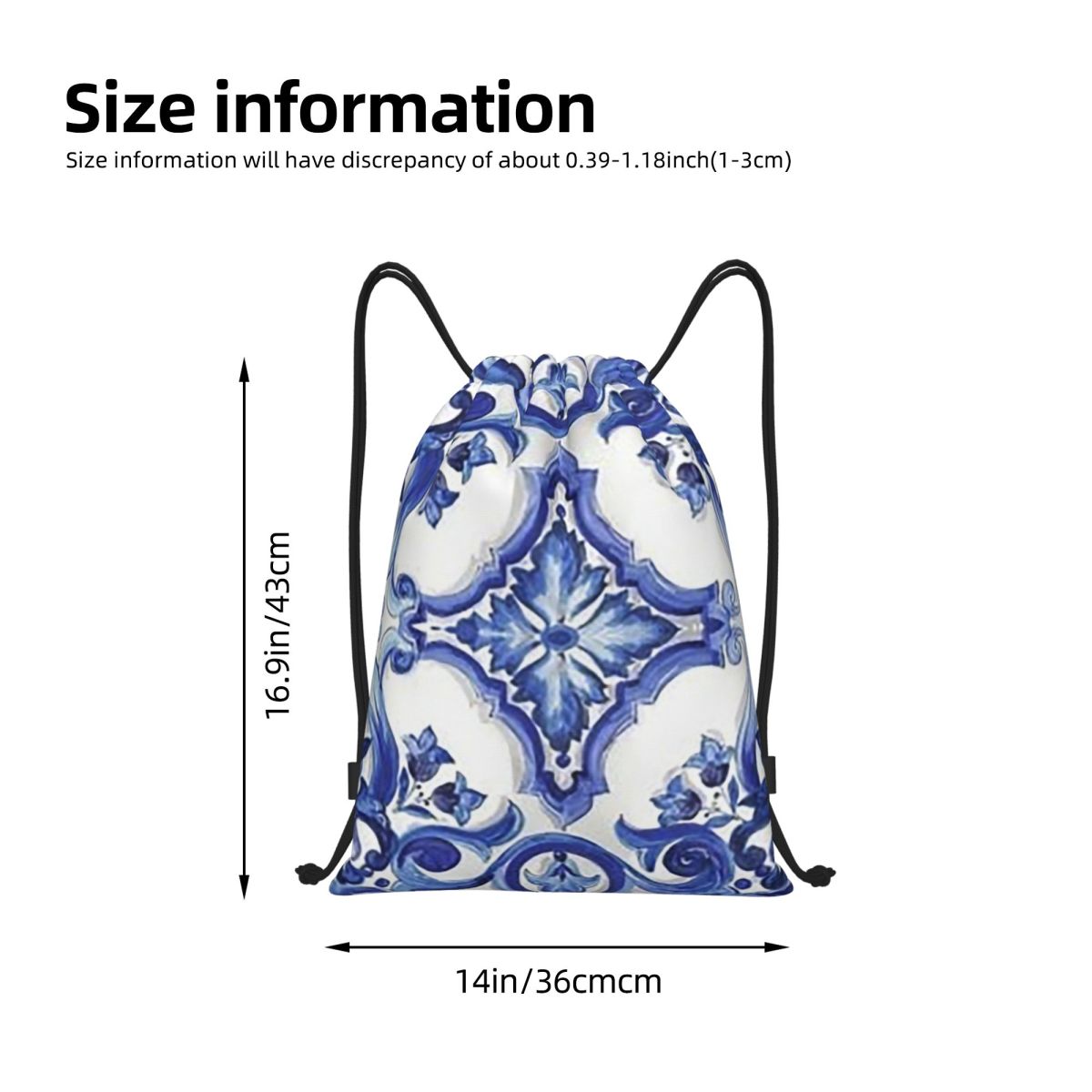 Mavi Süslü Çiçekli Akdeniz Sic - Tile Bag Drawstring incelemesi ve fiyatı