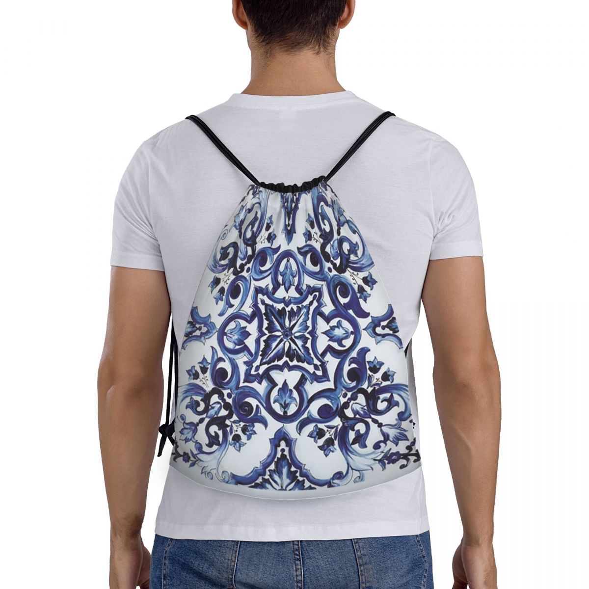 Mavi Süslü Çiçekli Akdeniz Sic - Tile Bag Drawstring incelemesi ve fiyatı