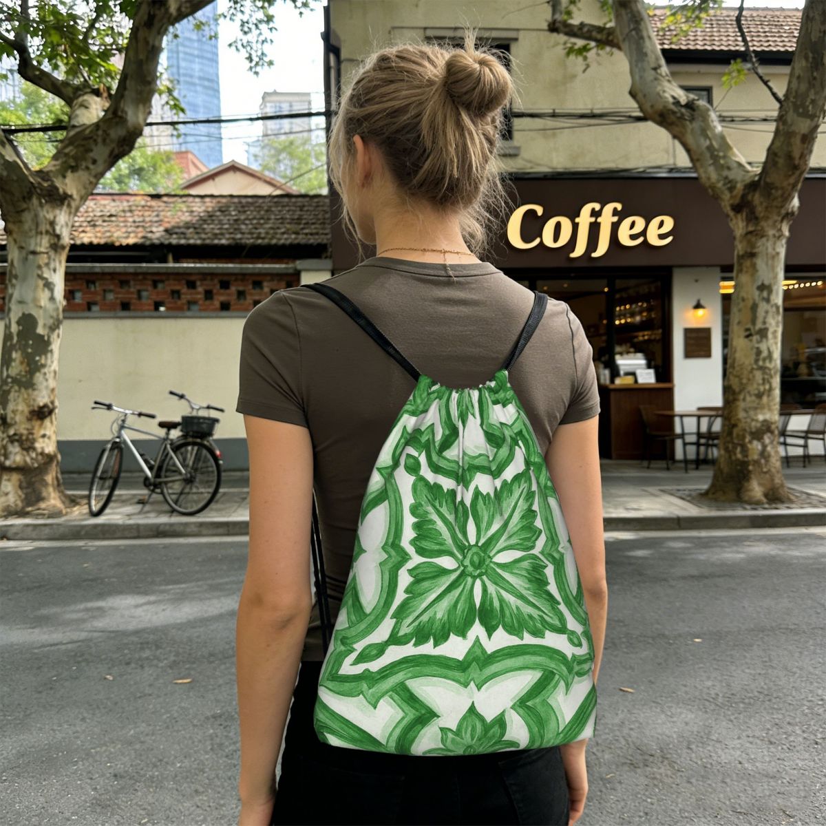 Yeşil Süslü Çiçekli Akdeniz Si - Tile Bag Drawstring incelemesi ve fiyatı